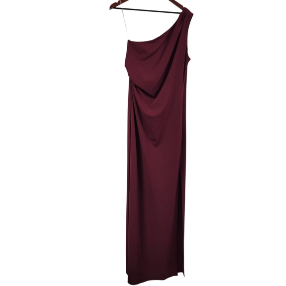 New Sachin + Babi Cece Wine One-Shoulder Crepe Formal Gown Size 10 - Picture 2 of 6